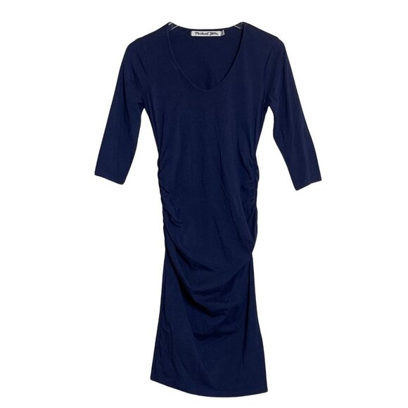 NWOT Michael Stars 3/4 Sleeve Ruched Sides Knit Midi Dress in Navy Sz. MP - Picture 1 of 3